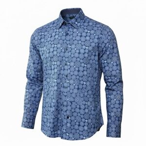 Construct Men's Slim Fit Size XL Blue Medallion 4 Way Stretch Dress Shirt